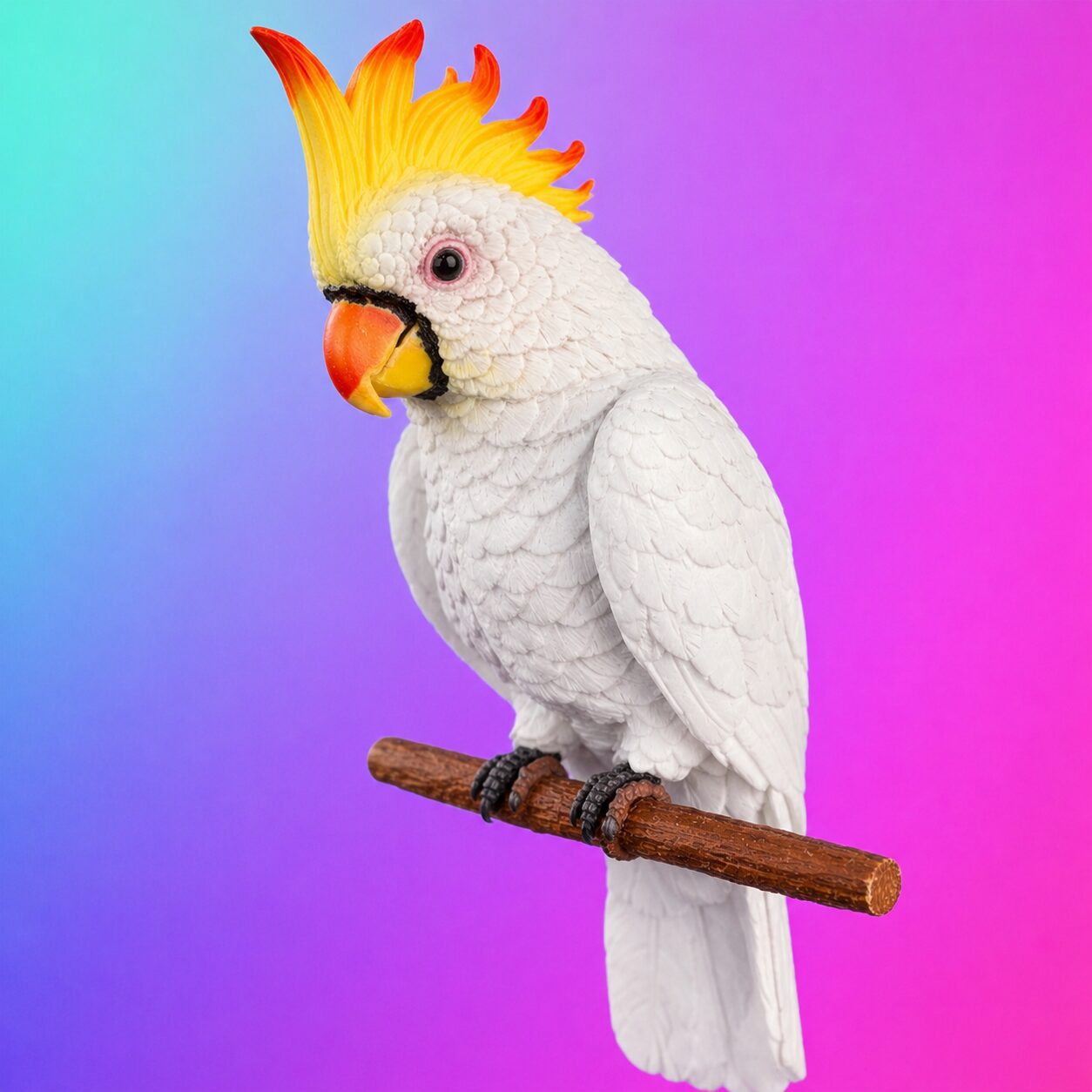White cockatoo with yellow crest on branch