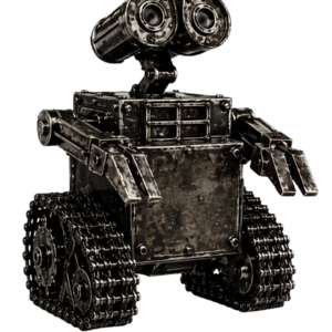 Vintage robot with metal finish and treads.