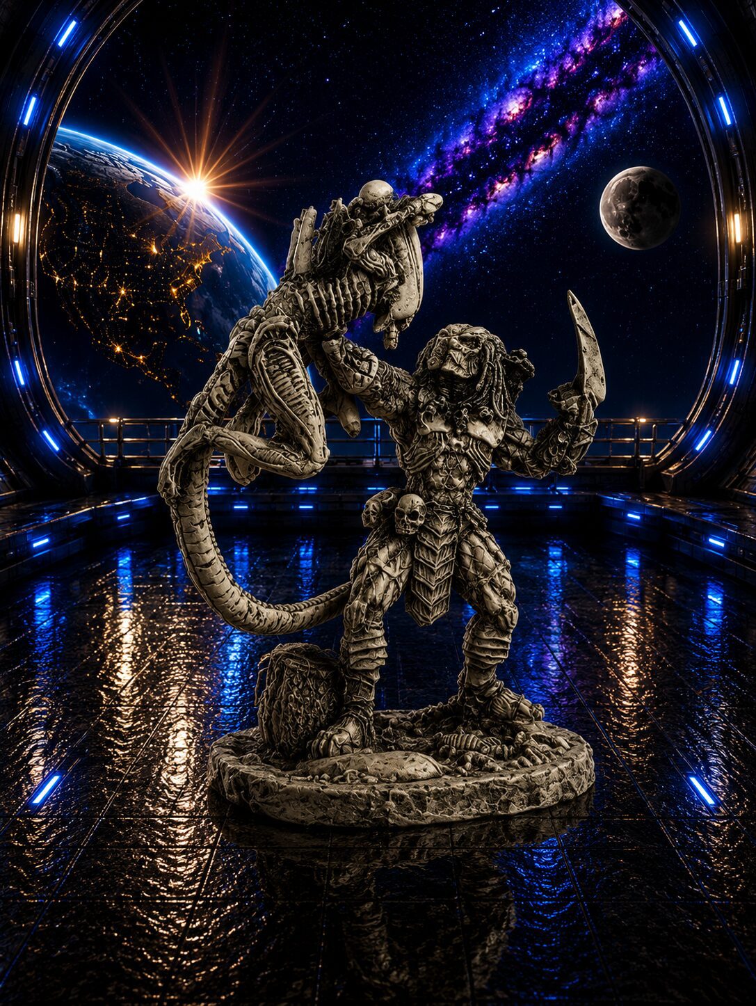 Alien Vs Predator Cow Bone Sculpture