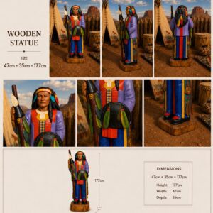 Colorful carved wooden tribal figure statue