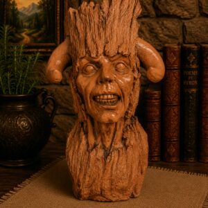 Wooden horned grotesque bust sculpture