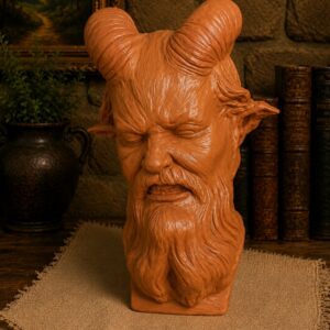 Terracotta bust of horned bearded demon