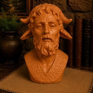 A Terracotta bust of horned bearded figure.
