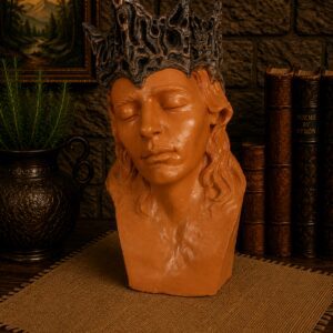 Terracotta bust wearing ornate crown
