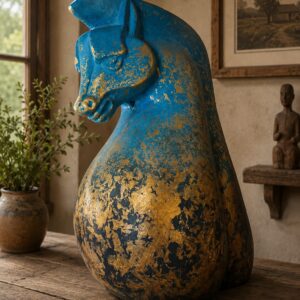 Blue and Gold Horse Sculpture