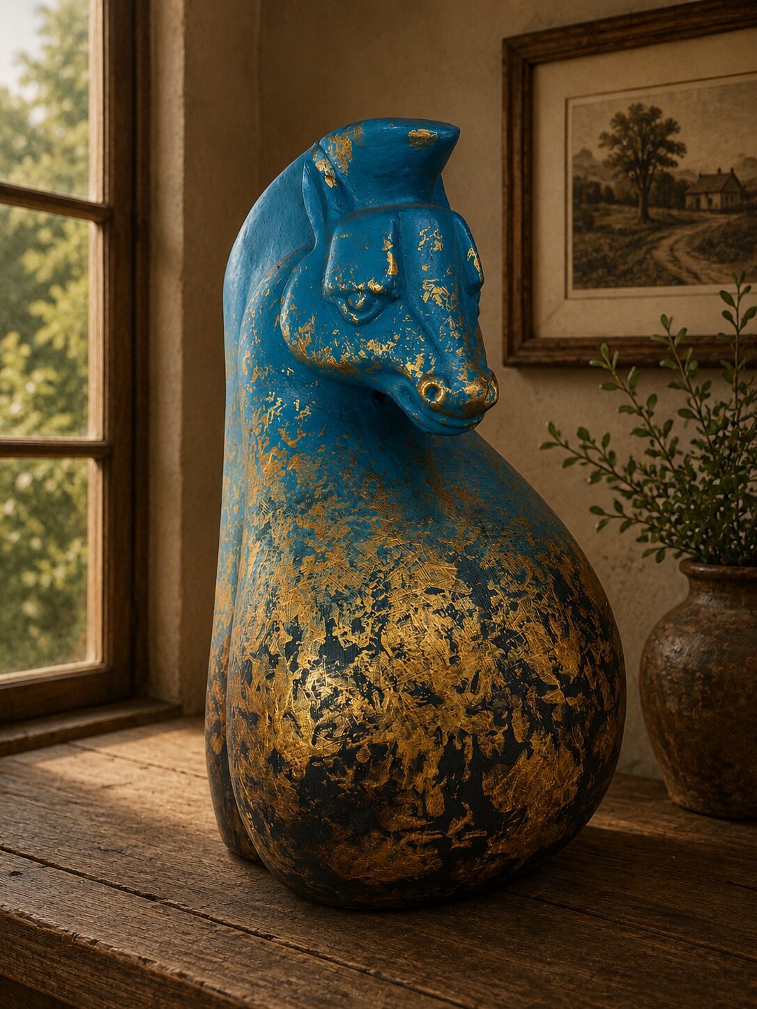 Blue and Gold Horse Sculpture - Image 3