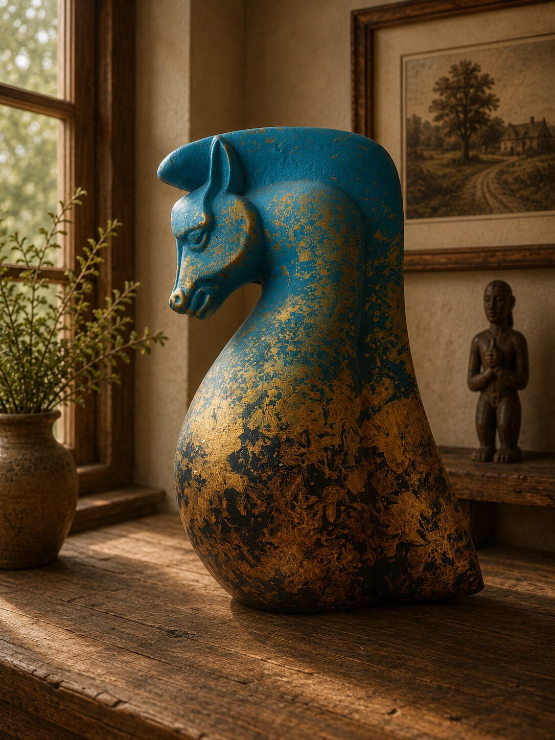 Blue and Gold Horse Sculpture - Image 4