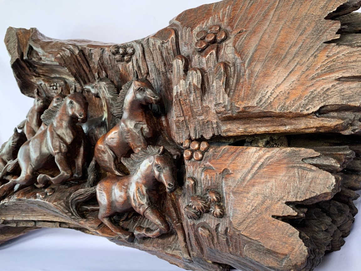 8 Running Horses Carved Wood Wall Hanging - Image 4