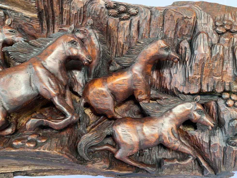 8 Running Horses Carved Wood Wall Hanging - Image 2