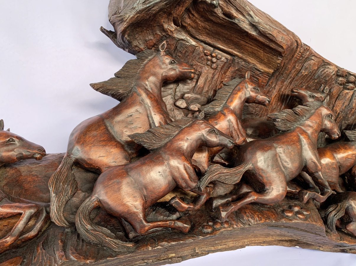 8 Running Horses Carved Wood Wall Hanging - Image 3