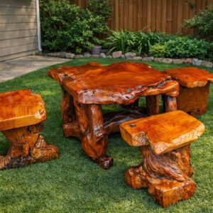 Coffee Table With 4 Stools Lacquered