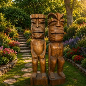 Large Hand-Carved Wooden Tiki Statue