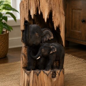 ELEPHANT CARVED WOOD STAND