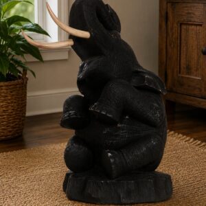 Elephant Sitting Carved Wood