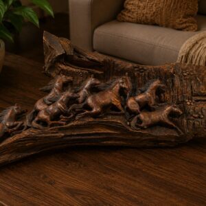 8 Running Horses Carved Wood Wall Hanging
