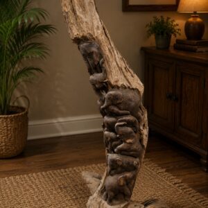 Hand-Carved Elephant Wood Sculpture