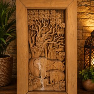 Elephant screen carved wood wall hanging