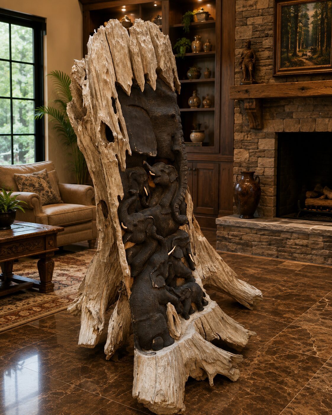 Elephant Family Wood Sculpture - Image 3