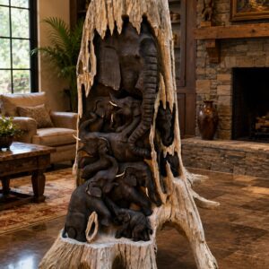 Elephant Family Wood Sculpture