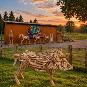 Rustic wooden Wild Boar Sculpture